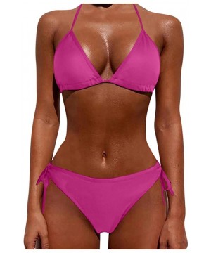 Women Two Piece Push Up Tankini Sets Plus Size Beachwear Swimsuit Bikini Set - Hot Pink - C1199IE2HUD $20.20-Sets