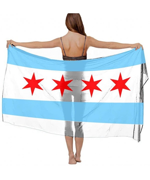 Women Chiffon Scarf Sunscreen Shawl Wrap Swimsuit Cover Up Beach Sarongs - Chicago Stars Flag Blue White Stripes - C719C6O8XD...