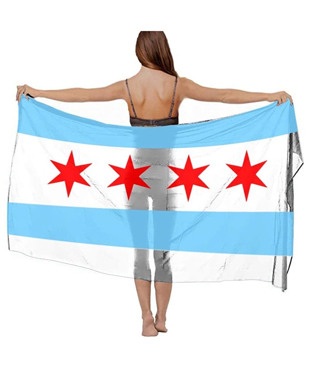 Women Chiffon Scarf Sunscreen Shawl Wrap Swimsuit Cover Up Beach Sarongs - Chicago Stars Flag Blue White Stripes - C719C6O8XD...