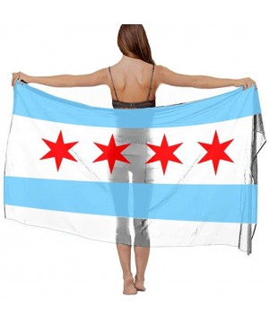 Women Chiffon Scarf Sunscreen Shawl Wrap Swimsuit Cover Up Beach Sarongs - Chicago Stars Flag Blue White Stripes - C719C6O8XD...