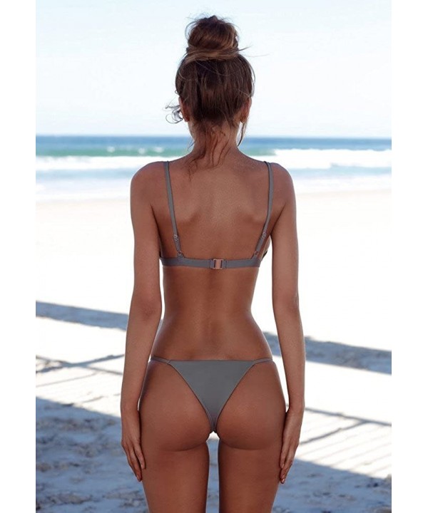 Women One Piece Swimsuit High Neck Plunge Mesh Ruched Monokini Swimwear - C-gray - CL194EAEOWU $14.13-Bottoms