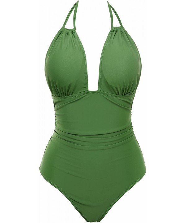 Women's One Piece Swimsuit Tummy Control Plus Size Swimwear Halter Bathing Suit - Green - C318W8TT7HY $13.00-One-Pieces