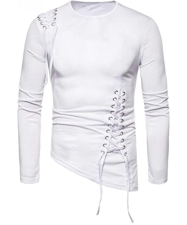 Blouse- Fashion Men Drawstring Casual Solid Long Sleeve O- Neck Tops Blouse T-Shirts - White - CZ18WTAYTNE $21.10-Rash Guards