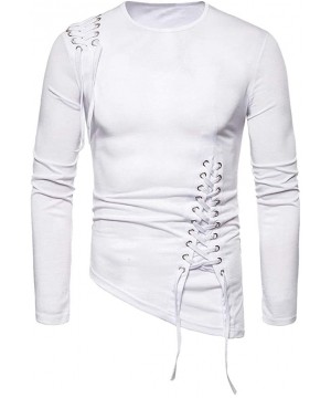 Blouse- Fashion Men Drawstring Casual Solid Long Sleeve O- Neck Tops Blouse T-Shirts - White - CZ18WTAYTNE $21.10-Rash Guards