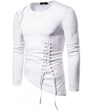 Blouse- Fashion Men Drawstring Casual Solid Long Sleeve O- Neck Tops Blouse T-Shirts - White - CZ18WTAYTNE $21.10-Rash Guards