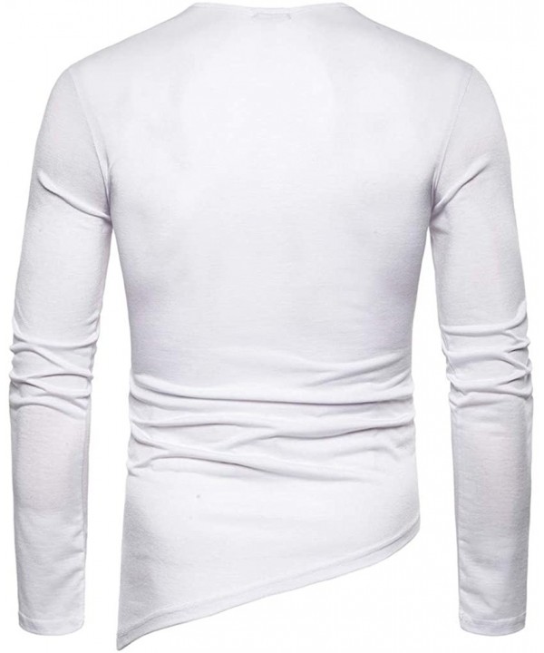 Blouse- Fashion Men Drawstring Casual Solid Long Sleeve O- Neck Tops Blouse T-Shirts - White - CZ18WTAYTNE $21.10-Rash Guards