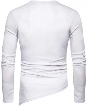 Blouse- Fashion Men Drawstring Casual Solid Long Sleeve O- Neck Tops Blouse T-Shirts - White - CZ18WTAYTNE $21.10-Rash Guards