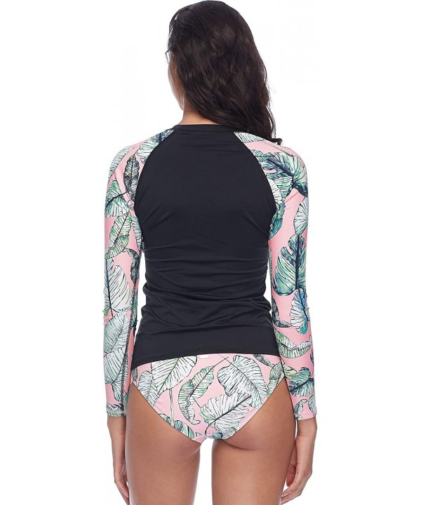 Women's Parker Long Sleeve Rashguard - Makani Pink Leaf Print - CN18ZQENQQH $34.77-Rash Guards