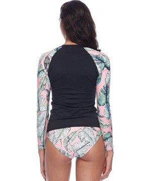 Women's Parker Long Sleeve Rashguard - Makani Pink Leaf Print - CN18ZQENQQH $34.77-Rash Guards