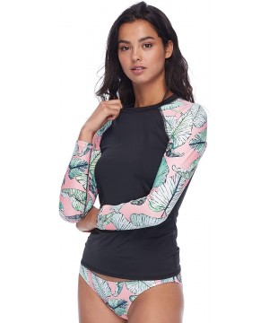 Women's Parker Long Sleeve Rashguard - Makani Pink Leaf Print - CN18ZQENQQH $34.77-Rash Guards