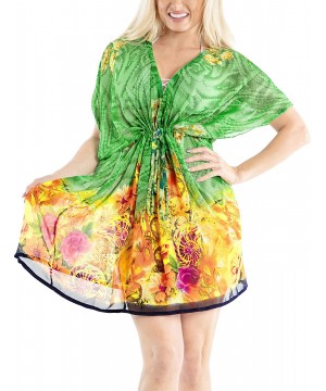 Womens Sexy Chiffon Swimsuit Cover Ups Sheer Bikini Plus Blouse Shirt C - Green_y437 - CJ18NG3MMAL $22.82-Cover-Ups