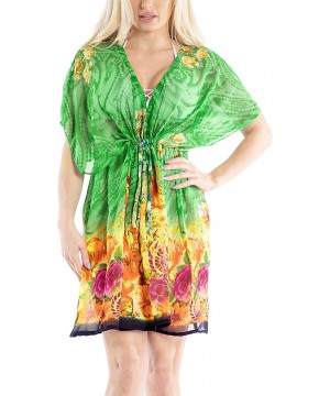 Womens Sexy Chiffon Swimsuit Cover Ups Sheer Bikini Plus Blouse Shirt C - Green_y437 - CJ18NG3MMAL $22.82-Cover-Ups