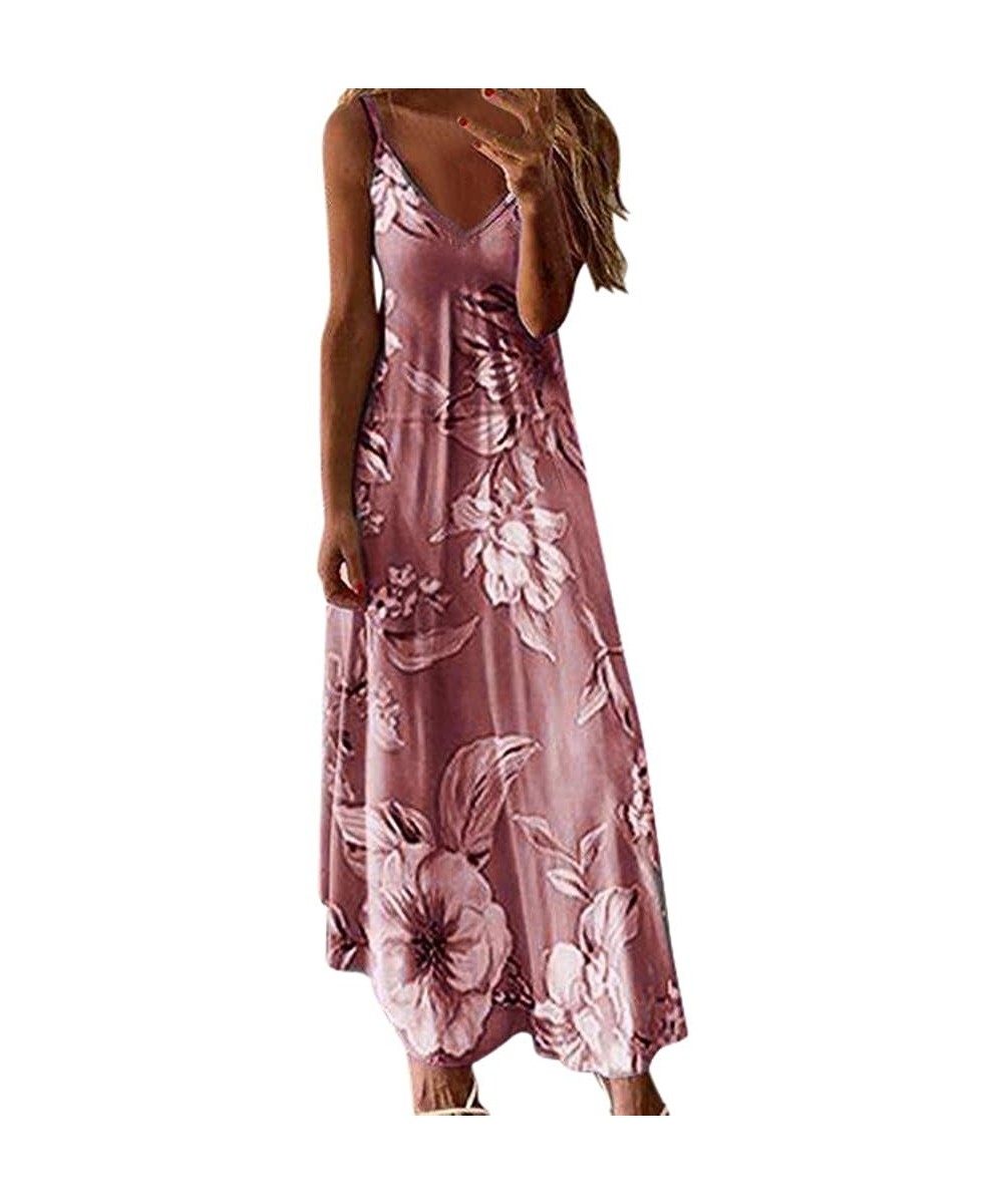 Cami Tank Dresses for Women Elegant Summer V Neck Floral Maxi Dress Sleeveless Long Dresses Beach Sundress A pink - CJ196R72Z...