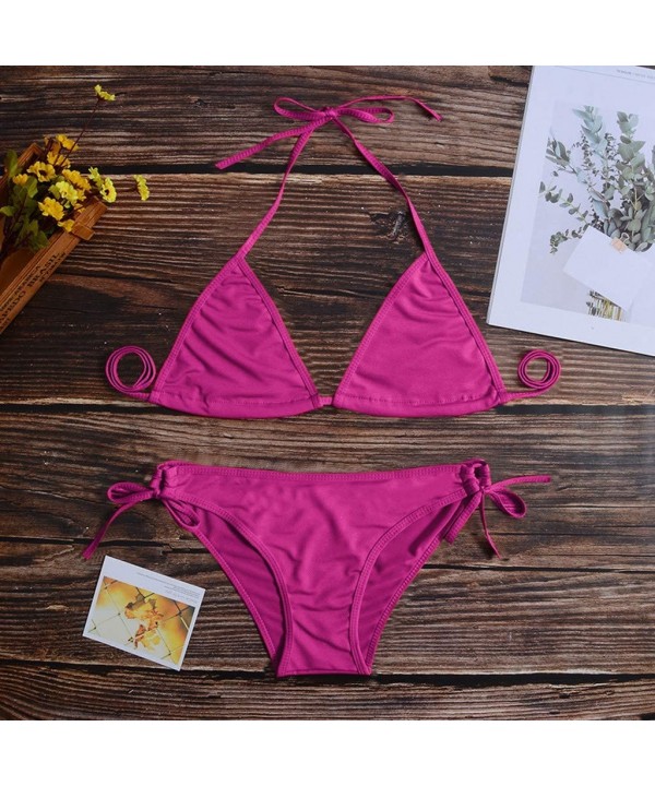 Women Two Piece Push Up Tankini Sets Plus Size Beachwear Swimsuit Bikini Set - Hot Pink - C1199IE2HUD $20.20-Sets