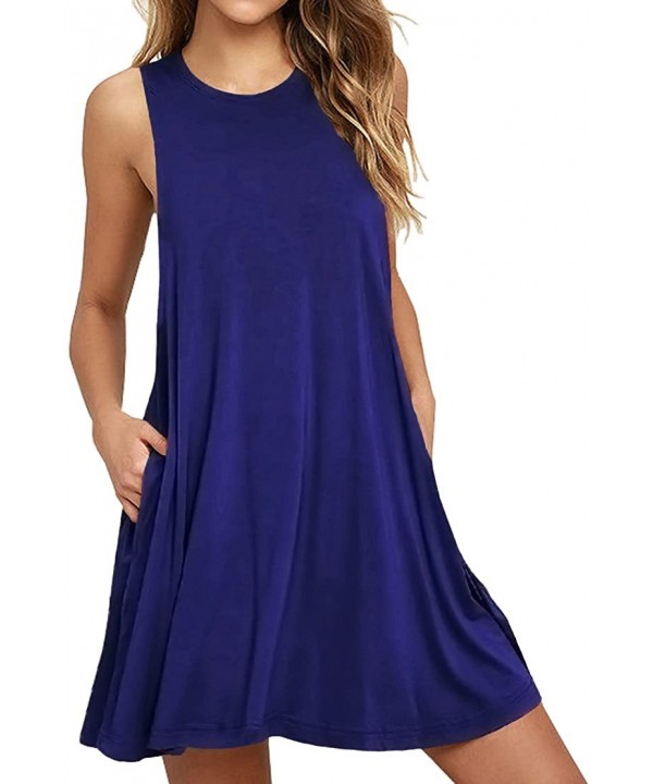 Women Summer Casual Swing T Shirt Dresses Beach Cover up Loose Dress - 01 Royal Blue - CE18G77WIWT $28.47-Cover-Ups