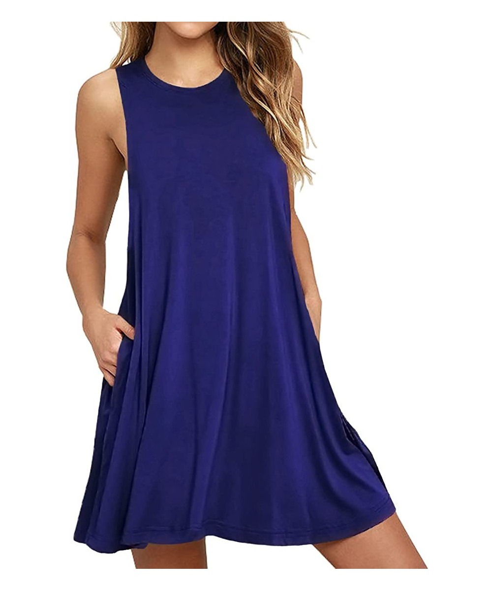 Women Summer Casual Swing T Shirt Dresses Beach Cover up Loose Dress - 01 Royal Blue - CE18G77WIWT $28.47-Cover-Ups