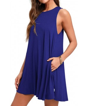 Women Summer Casual Swing T Shirt Dresses Beach Cover up Loose Dress - 01 Royal Blue - CE18G77WIWT $28.47-Cover-Ups