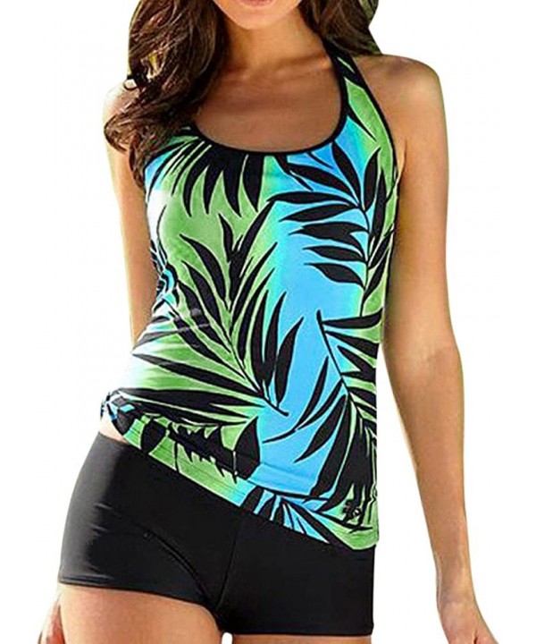 Women's Plus Size Racerback Printed Tankini Boyshort Two Piece Swimsuit Tummy Control Swimwear Swim Top No Bottom - Green1 - ...