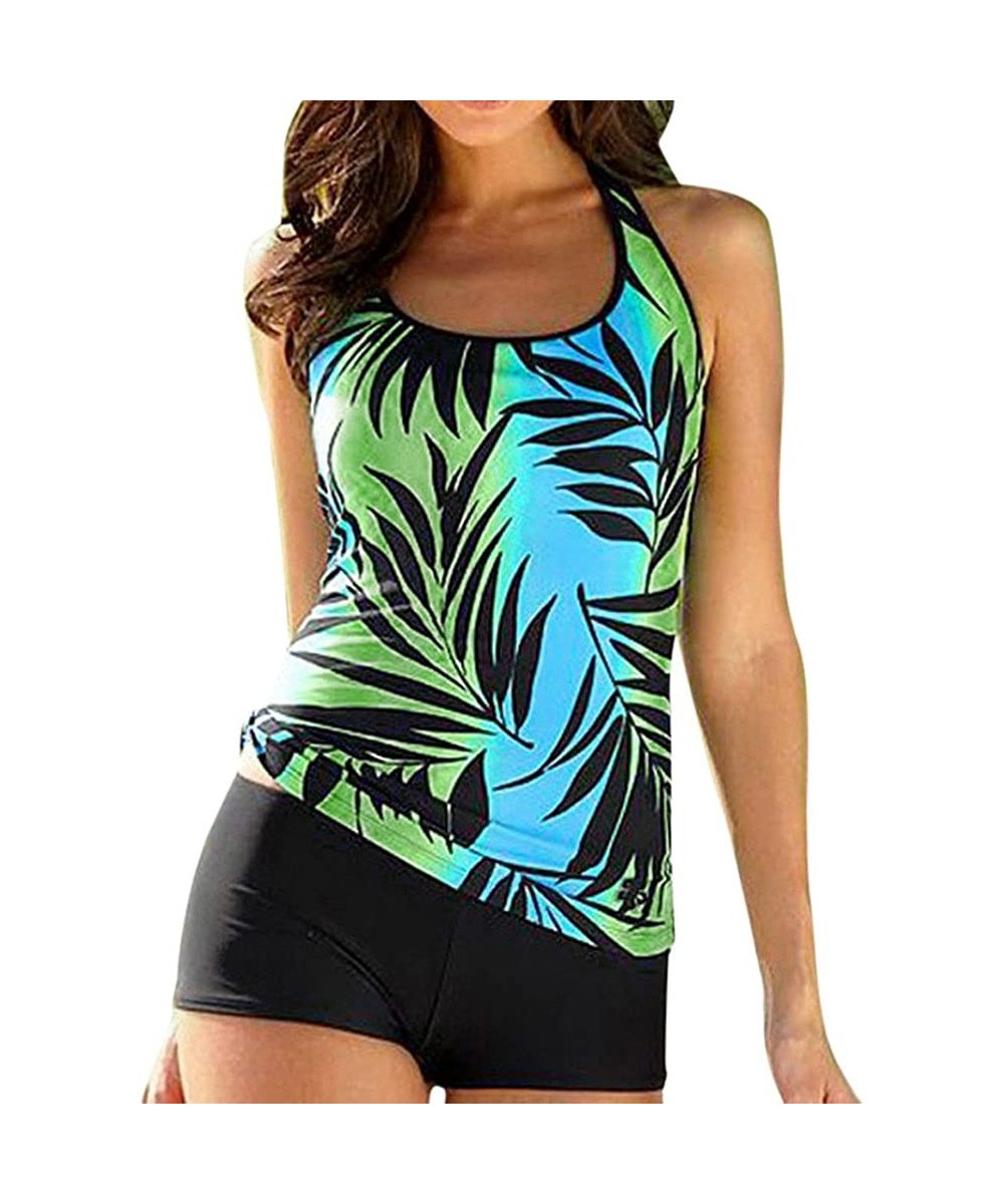 Women's Plus Size Racerback Printed Tankini Boyshort Two Piece Swimsuit Tummy Control Swimwear Swim Top No Bottom - Green1 - ...