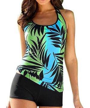 Women's Plus Size Racerback Printed Tankini Boyshort Two Piece Swimsuit Tummy Control Swimwear Swim Top No Bottom - Green1 - ...