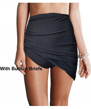 Women High Waist Tulip Hem Shirring Swim Skirt with Briefs Swimsuit Bikini Bottom Swimwear Skorts Beach Black Tulip - CC18UXR...