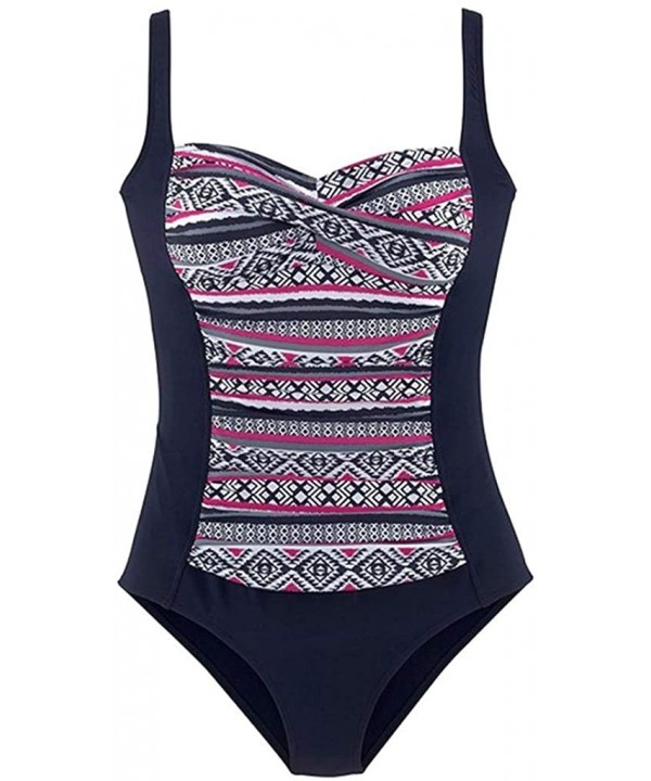 Women's Summer One Piece Swimsuit Vintage Print Halter Bikini Swimwear - Hot Pink - C418U0AZEZH $28.43-Rash Guards