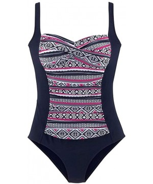 Women's Summer One Piece Swimsuit Vintage Print Halter Bikini Swimwear - Hot Pink - C418U0AZEZH $28.43-Rash Guards