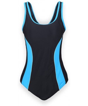 Women's Splice Pure Color Scoop Back One Piece Swimwear Bathing Suit - A-black/Skyblue - CG12G31EKX9 $17.61-One-Pieces