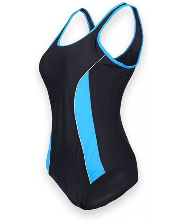 Women's Splice Pure Color Scoop Back One Piece Swimwear Bathing Suit - A-black/Skyblue - CG12G31EKX9 $17.61-One-Pieces