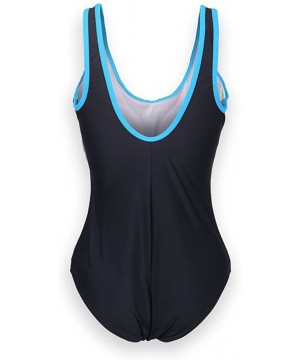 Women's Splice Pure Color Scoop Back One Piece Swimwear Bathing Suit - A-black/Skyblue - CG12G31EKX9 $17.61-One-Pieces