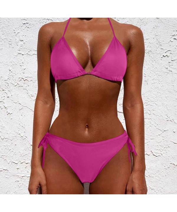 Women Two Piece Push Up Tankini Sets Plus Size Beachwear Swimsuit Bikini Set - Hot Pink - C1199IE2HUD $20.20-Sets