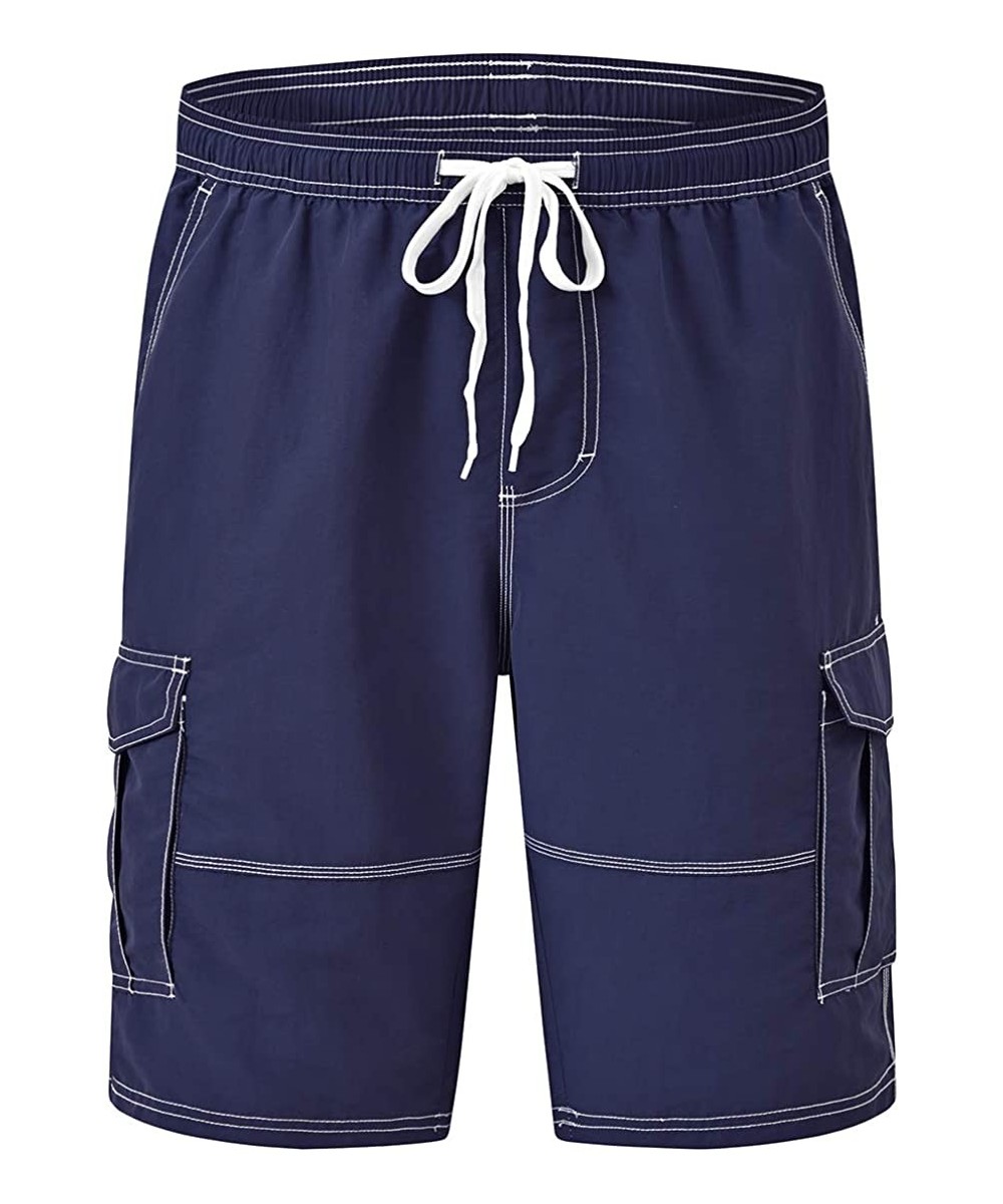 Men's Swim Trunks with Mesh Lining Quick Dry Board Shorts Beach Bathing Shorts - Navy Blue 01 - CE196RGM8XT $8.63-Board Shorts