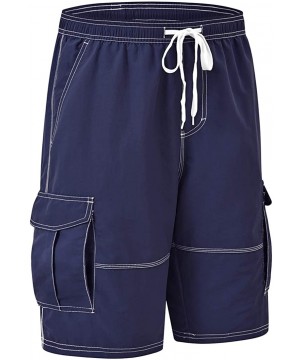 Men's Swim Trunks with Mesh Lining Quick Dry Board Shorts Beach Bathing Shorts - Navy Blue 01 - CE196RGM8XT $8.63-Board Shorts