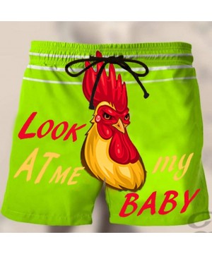 Mens Funny Swim Trunks-Look at Me My Baby-Summer Drawstring Cock Print Quick Dry Swim Suits Vacation Surf Board Shorts - Gree...