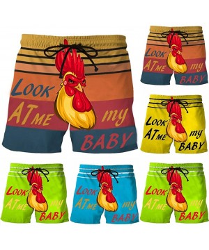 Mens Funny Swim Trunks-Look at Me My Baby-Summer Drawstring Cock Print Quick Dry Swim Suits Vacation Surf Board Shorts - Gree...