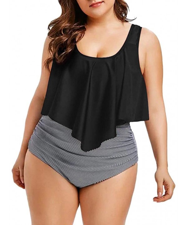 Swimsuit for Women Two Piece Bathing Suit Top Ruffled Racerback High Waisted Tankini - A_black - CM195G7UY9N $18.68-Bottoms