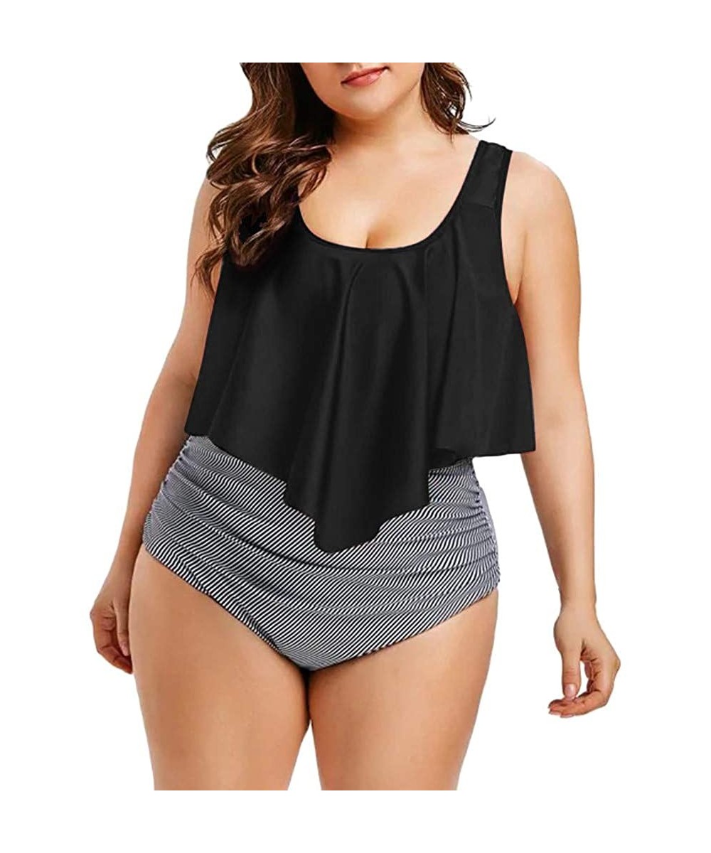 Swimsuit for Women Two Piece Bathing Suit Top Ruffled Racerback High Waisted Tankini - A_black - CM195G7UY9N $18.68-Bottoms