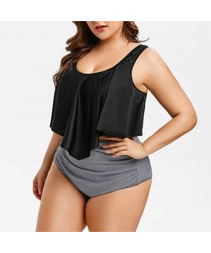 Swimsuit for Women Two Piece Bathing Suit Top Ruffled Racerback High Waisted Tankini - A_black - CM195G7UY9N $18.68-Bottoms