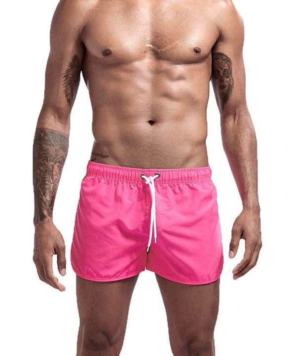 Mens Boys Short Solid Swim Trunks No Mesh Lining Quick Dry Bathing Suits Swim Shorts - Rose Red - CK18RRK5XSU $13.53-Board Sh...