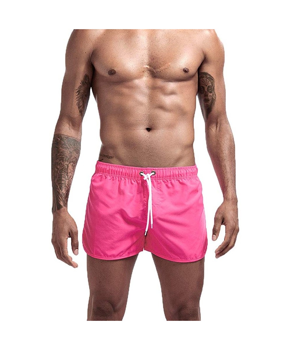 Mens Boys Short Solid Swim Trunks No Mesh Lining Quick Dry Bathing Suits Swim Shorts - Rose Red - CK18RRK5XSU $13.53-Board Sh...