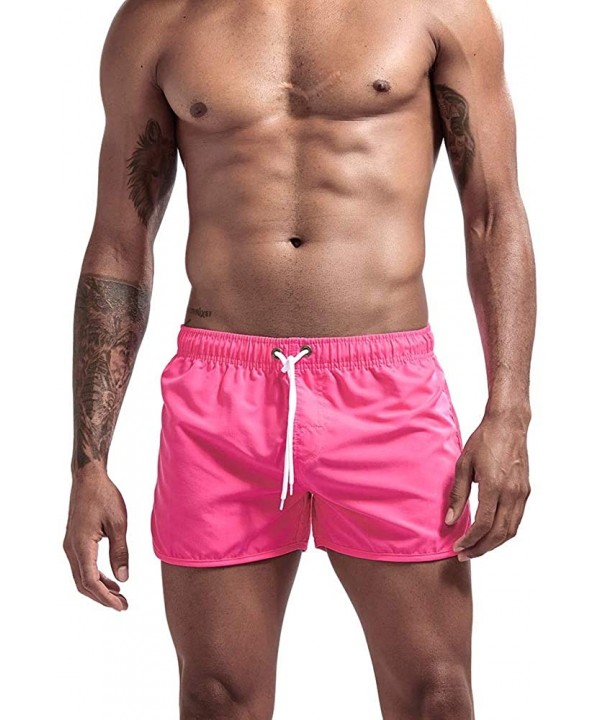 Mens Boys Short Solid Swim Trunks No Mesh Lining Quick Dry Bathing Suits Swim Shorts - Rose Red - CK18RRK5XSU $13.53-Board Sh...