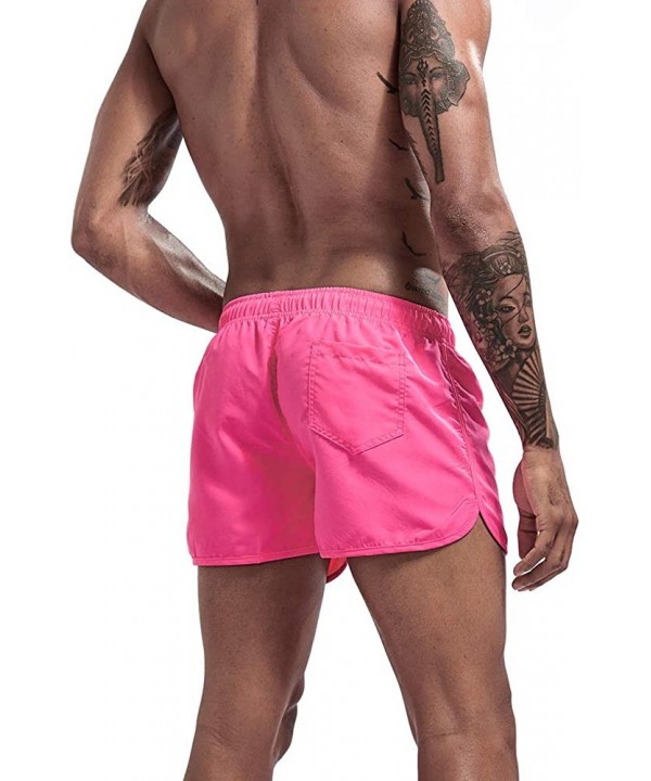 Mens Boys Short Solid Swim Trunks No Mesh Lining Quick Dry Bathing Suits Swim Shorts - Rose Red - CK18RRK5XSU $13.53-Board Sh...