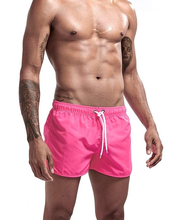 Mens Boys Short Solid Swim Trunks No Mesh Lining Quick Dry Bathing Suits Swim Shorts - Rose Red - CK18RRK5XSU $13.53-Board Sh...