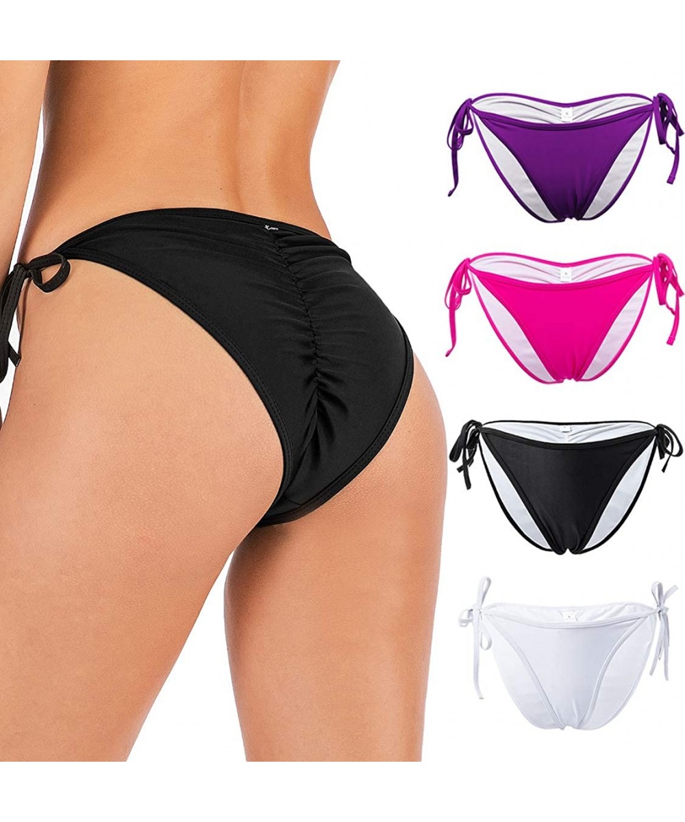 Women's Sexy Brazilian Bikini Bottom with Tie-Side Cheeky V Cut Thong Swimwear - Purple - C4194N5WN47 $10.94-Tankinis