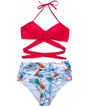 Womens Padded Push-up Bikini Set Bathing Suits High Waisted Two Pieces Swimsuit - Red - CH193XGYYKR $19.25-Sets