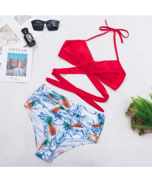 Womens Padded Push-up Bikini Set Bathing Suits High Waisted Two Pieces Swimsuit - Red - CH193XGYYKR $19.25-Sets