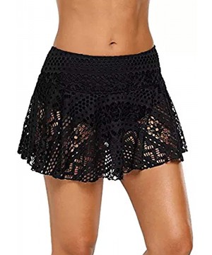 Women's Lace Crochet Skirted Bikini Bottom Swimsuit Shorts Skort Flattering Swimdress - Black Skirt - CL18N89E40H $15.26-Tank...