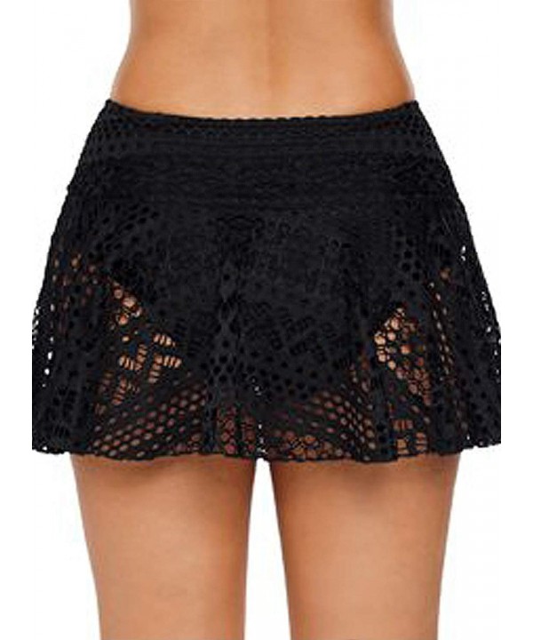 Women's Lace Crochet Skirted Bikini Bottom Swimsuit Shorts Skort Flattering Swimdress - Black Skirt - CL18N89E40H $15.26-Tank...