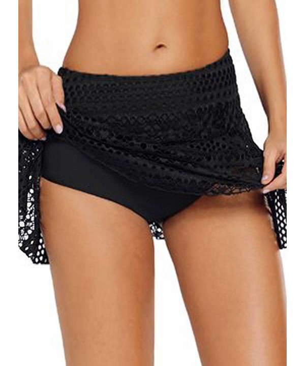 Women's Lace Crochet Skirted Bikini Bottom Swimsuit Shorts Skort Flattering Swimdress - Black Skirt - CL18N89E40H $15.26-Tank...