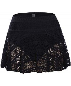 Women's Lace Crochet Skirted Bikini Bottom Swimsuit Shorts Skort Flattering Swimdress - Black Skirt - CL18N89E40H $15.26-Tank...